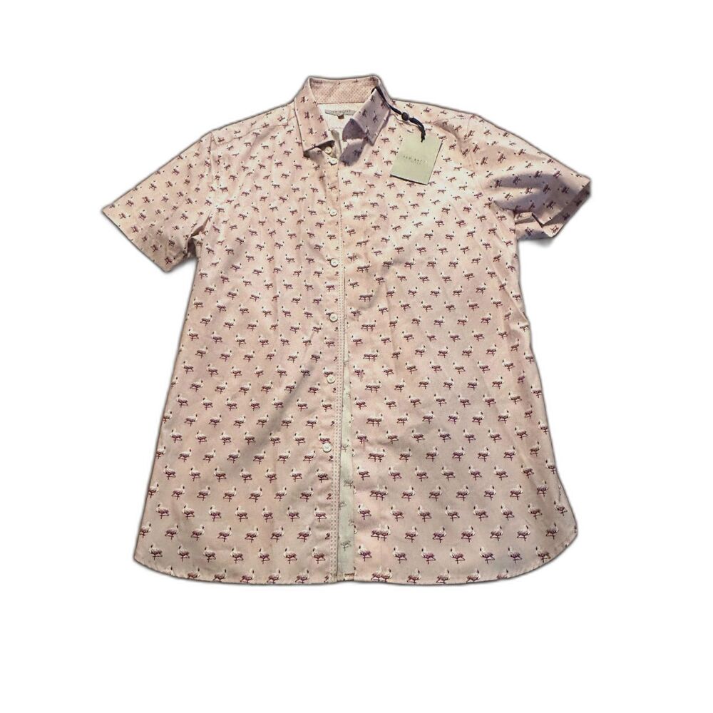 NWT Ted Baker London Flamingo Print Short Sleeve Button Down – Size 3 (US M)